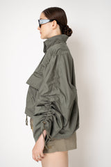 Balmain  Cropped Cotton Gabardine Parka in Olive Green Vancouver. Shop Online or in Store.