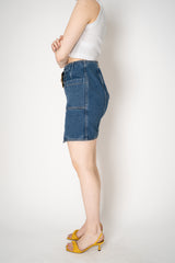 Balmain Dark Blue Denim Knee Length Skirt with Signature Belt Buckle Vancouver. Shop Online or in Store.