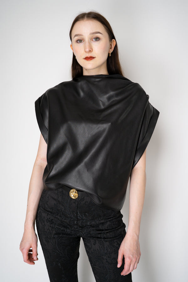 Balmain Faux Leather Draped Sleeveless Top in Black Vancouver. Shop Online or in Store.