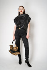 Balmain Faux Leather Draped Sleeveless Top in Black Vancouver. Shop Online or in Store.
