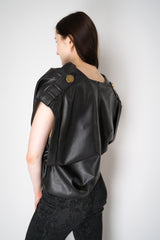 Balmain Faux Leather Draped Sleeveless Top in Black Vancouver. Shop Online or in Store.