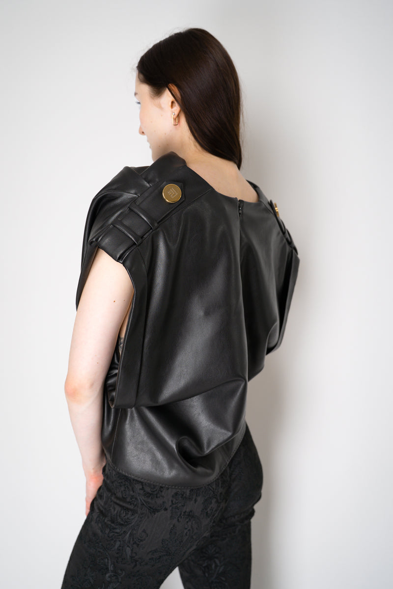 Balmain Faux Leather Draped Sleeveless Top in Black Vancouver. Shop Online or in Store.