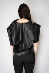 Balmain Faux Leather Draped Sleeveless Top in Black Vancouver. Shop Online or in Store.