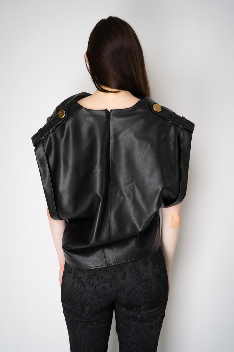 Balmain Faux Leather Draped Sleeveless Top in Black Vancouver. Shop Online or in Store.