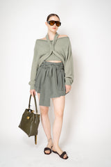 Balmain High Waisted Belted Gabardine Shorts in Olive Green Vancouver. Shop Online or in Store.