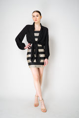Balmain Jacquard Halter Neck Branded Ribbon Dress in Beige and Black Vancouver. Shop Online or in Store.