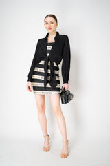 Balmain Jacquard Halter Neck Branded Ribbon Dress in Beige and Black Vancouver. Shop Online or in Store.