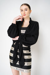 Balmain Jacquard Halter Neck Branded Ribbon Dress in Beige and Black Vancouver. Shop Online or in Store.
