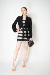 Balmain Jacquard Halter Neck Branded Ribbon Dress in Beige and Black Vancouver. Shop Online or in Store.