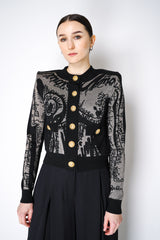 Balmain Jacquard Knit Cardigan with Lurex Body Motif in Black Vancouver. Shop Online or in Store.