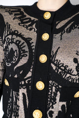 Balmain Jacquard Knit Cardigan with Lurex Body Motif in Black Vancouver. Shop Online or in Store.