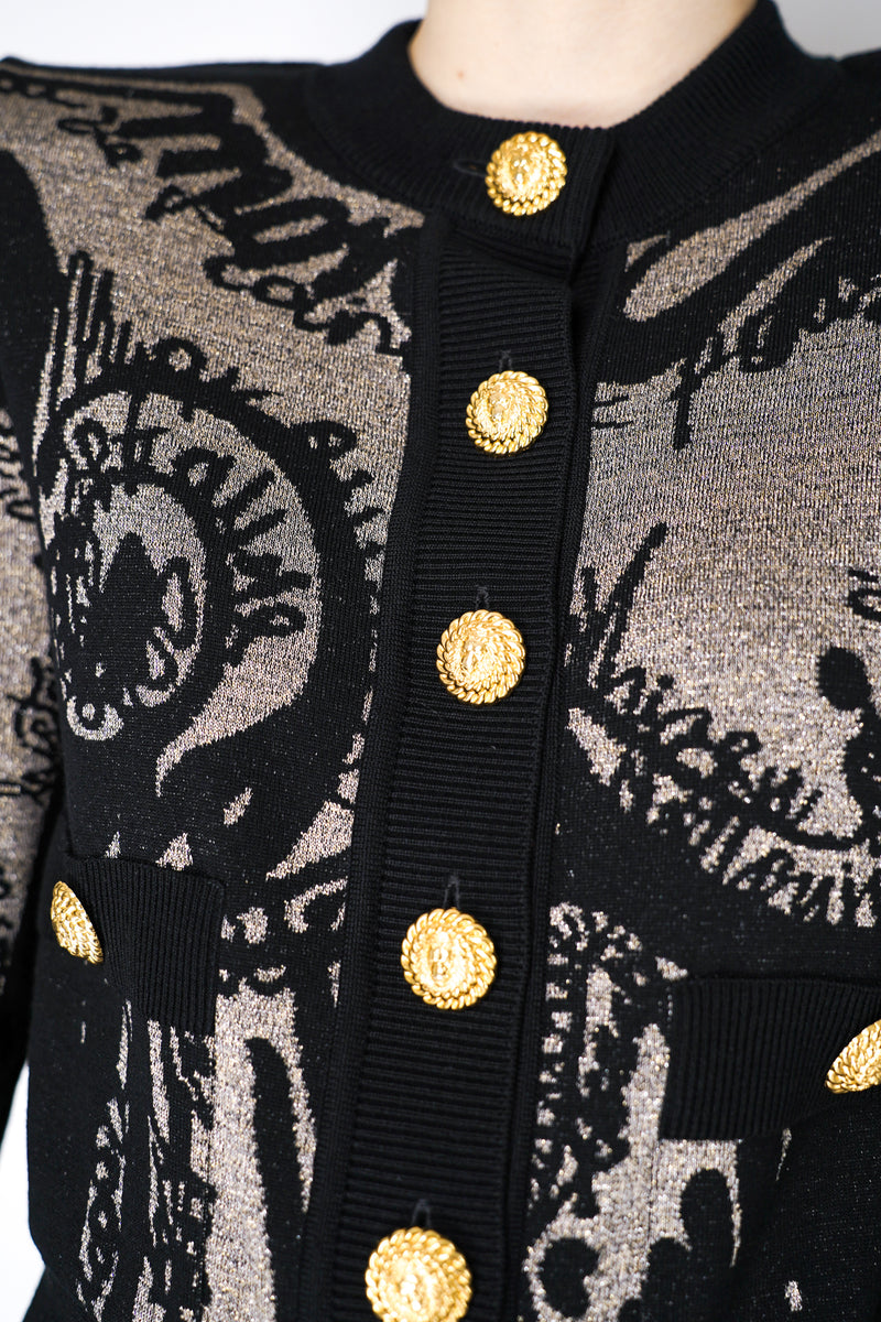 Balmain Jacquard Knit Cardigan with Lurex Body Motif in Black Vancouver. Shop Online or in Store.