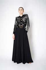 Balmain Jacquard Knit Cardigan with Lurex Body Motif in Black Vancouver. Shop Online or in Store.