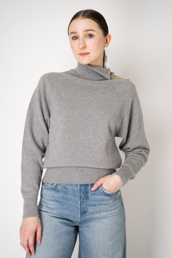 Balmain Knit Cashmere Cropped Turtleneck Sweater in Heather Grey Vancouver. Shop Online or in Store.
