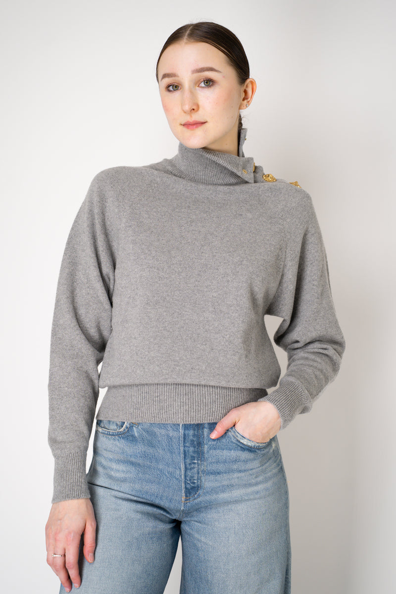 Balmain Knit Cashmere Cropped Turtleneck Sweater in Heather Grey Vancouver. Shop Online or in Store.