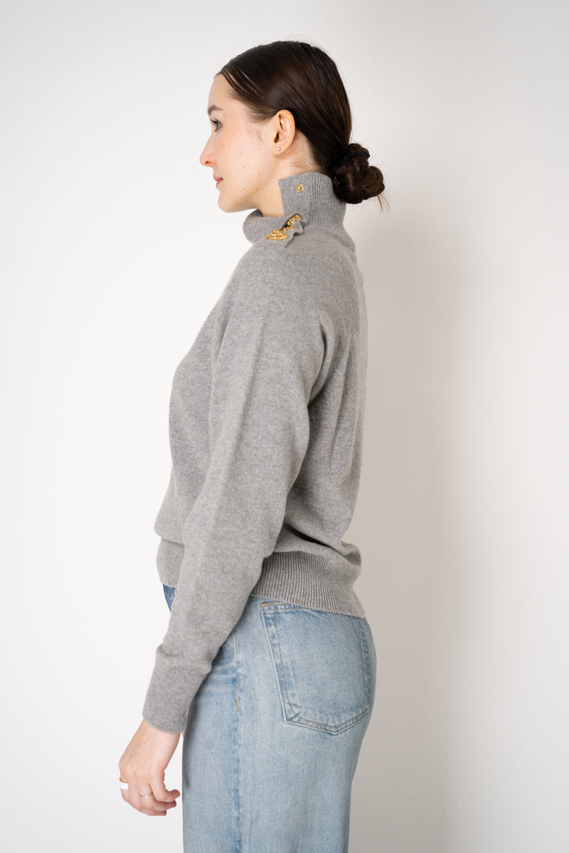 Balmain Knit Cashmere Cropped Turtleneck Sweater in Heather Grey Vancouver. Shop Online or in Store.