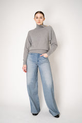 Balmain Knit Cashmere Cropped Turtleneck Sweater in Heather Grey Vancouver. Shop Online or in Store.