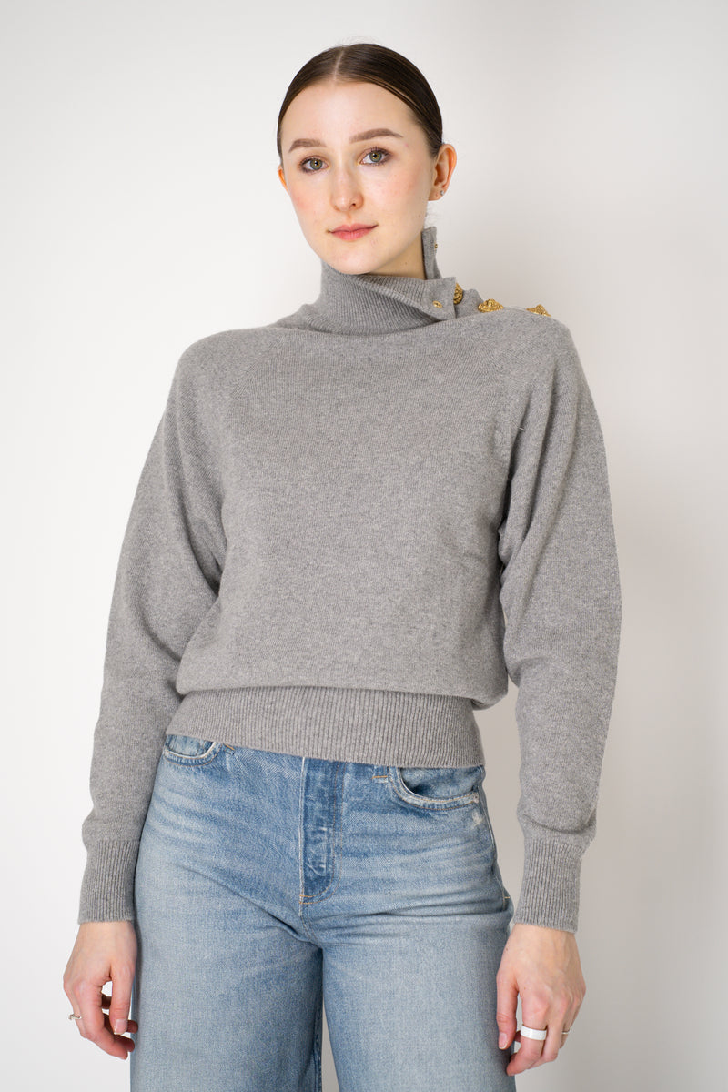 Balmain Knit Cashmere Cropped Turtleneck Sweater in Heather Grey Vancouver. Shop Online or in Store.