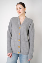 Balmain Knit Cashmere Ribbed Cardigan with Gold Embossed Buttons  in Heather Grey Vancouver. Shop Online or in Store.