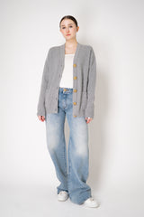 Balmain Knit Cashmere Ribbed Cardigan with Gold Embossed Buttons  in Heather Grey Vancouver. Shop Online or in Store.