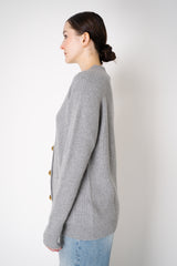 Balmain Knit Cashmere Ribbed Cardigan with Gold Embossed Buttons  in Heather Grey Vancouver. Shop Online or in Store.
