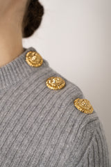 Balmain Knit Cashmere Ribbed Crew Pullover  in Heather Grey Vancouver. Shop Online or in Store.