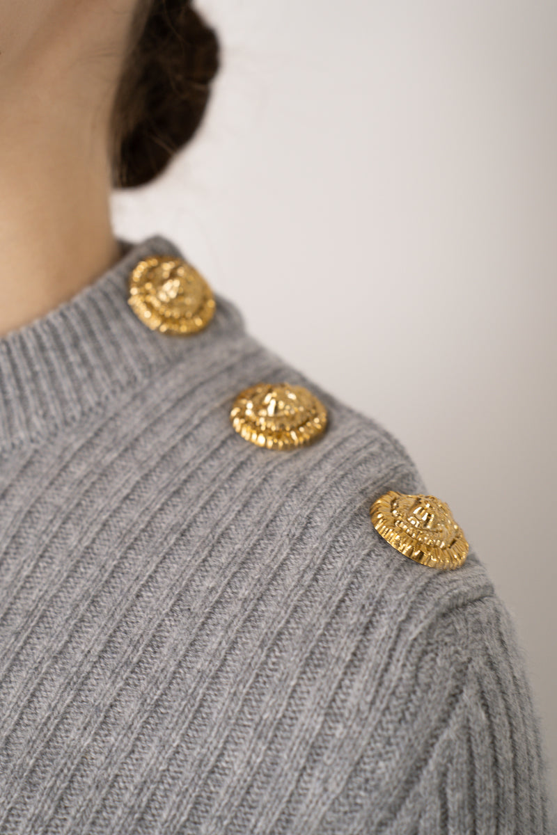 Balmain Knit Cashmere Ribbed Crew Pullover  in Heather Grey Vancouver. Shop Online or in Store.