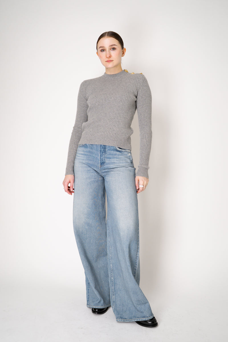 Balmain Knit Cashmere Ribbed Crew Pullover  in Heather Grey Vancouver. Shop Online or in Store.