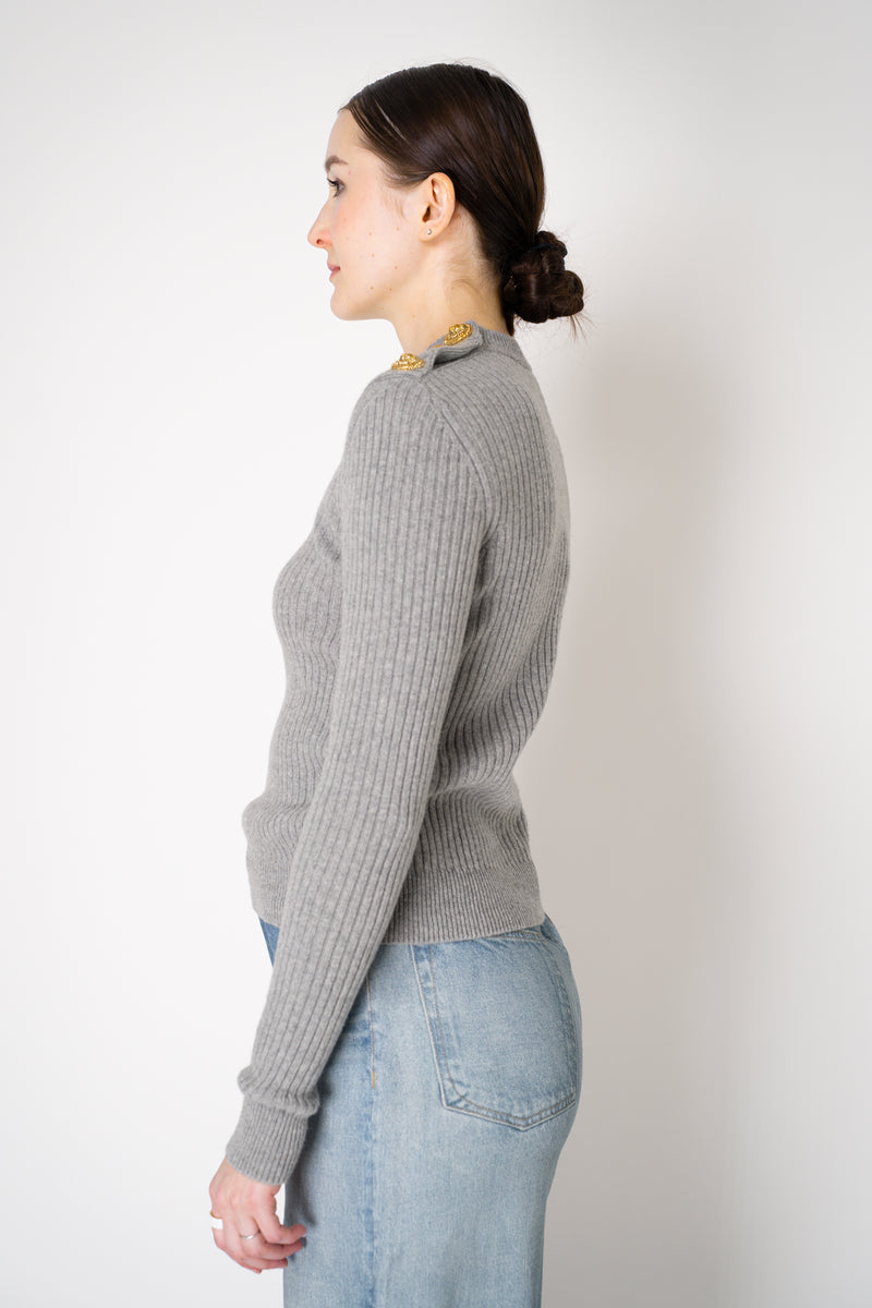 Balmain Knit Cashmere Ribbed Crew Pullover  in Heather Grey Vancouver. Shop Online or in Store.