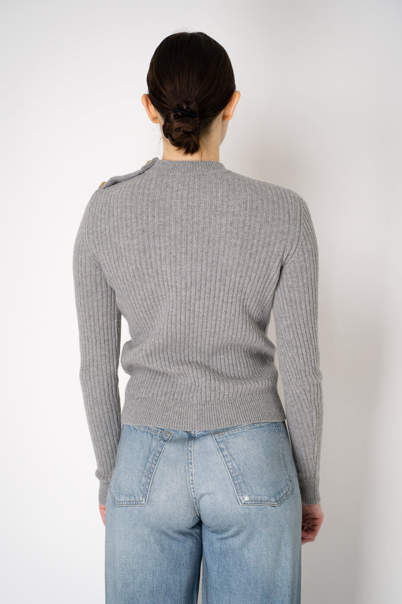 Balmain Knit Cashmere Ribbed Crew Pullover  in Heather Grey Vancouver. Shop Online or in Store.