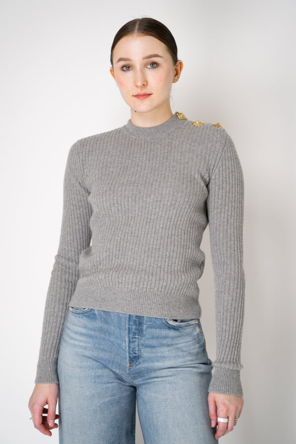 Balmain Knit Cashmere Ribbed Crew Pullover  in Heather Grey Vancouver. Shop Online or in Store.