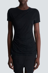 Balmain Layered Effect Draped Cotton T-Shirt in Black Vancouver. Shop Online or in Store.
