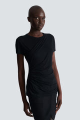 Balmain Layered Effect Draped Cotton T-Shirt in Black Vancouver. Shop Online or in Store.