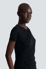 Balmain Layered Effect Draped Cotton T-Shirt in Black Vancouver. Shop Online or in Store.