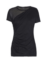 Balmain Layered Effect Draped Cotton T-Shirt in Black Vancouver. Shop Online or in Store.