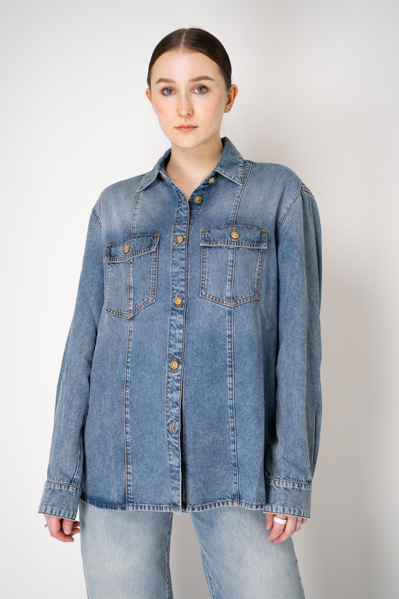 Balmain Light-Weight Denim Chemise in Blue Vancouver. Shop Online or in Store.