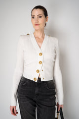 Balmain Long Sleeve Cable-Knit V-neck Cardigan in White Vancouver. Shop Online or in Store.