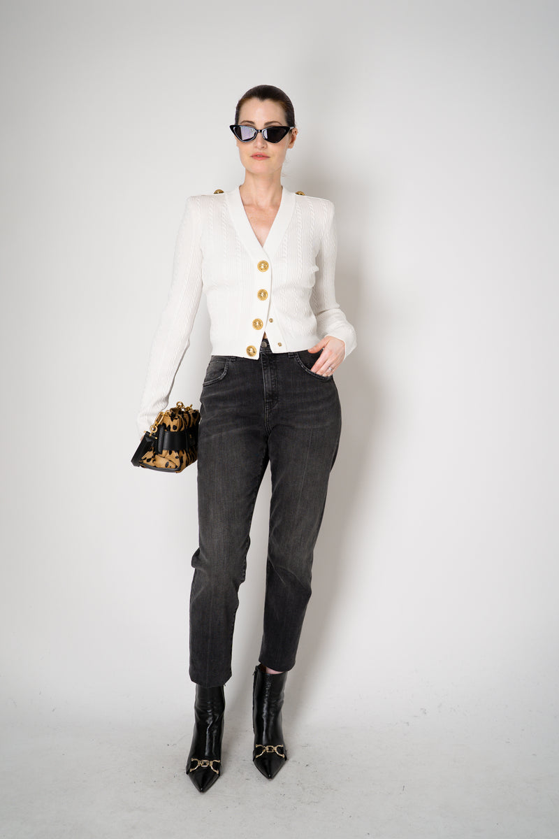 Balmain Long Sleeve Cable-Knit V-neck Cardigan in White Vancouver. Shop Online or in Store.