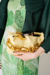 Balmain Mini Sync Hanbag in Calfskin Leather in Pastel Yellow Vancouver. Shop Online or in Store.