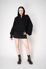 Balmain Oversized Knit Drapy Hooded Pullover in Black Vancouver. Shop Online or in Store.