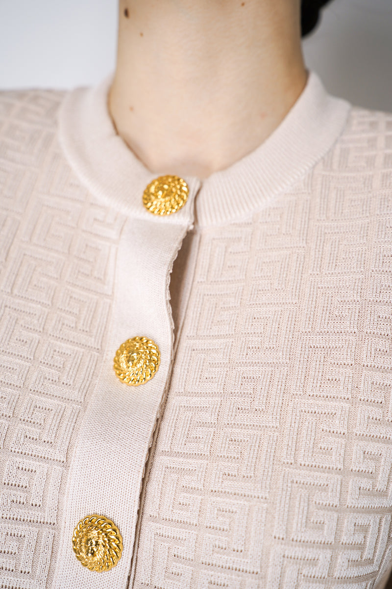 Balmain PB Labyrinth Knit Cropped Cardigan in Nude Vancouver. Shop Online or in Store.