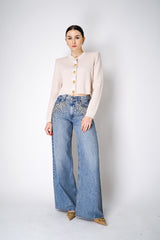 Balmain PB Labyrinth Knit Cropped Cardigan in Nude Vancouver. Shop Online or in Store.