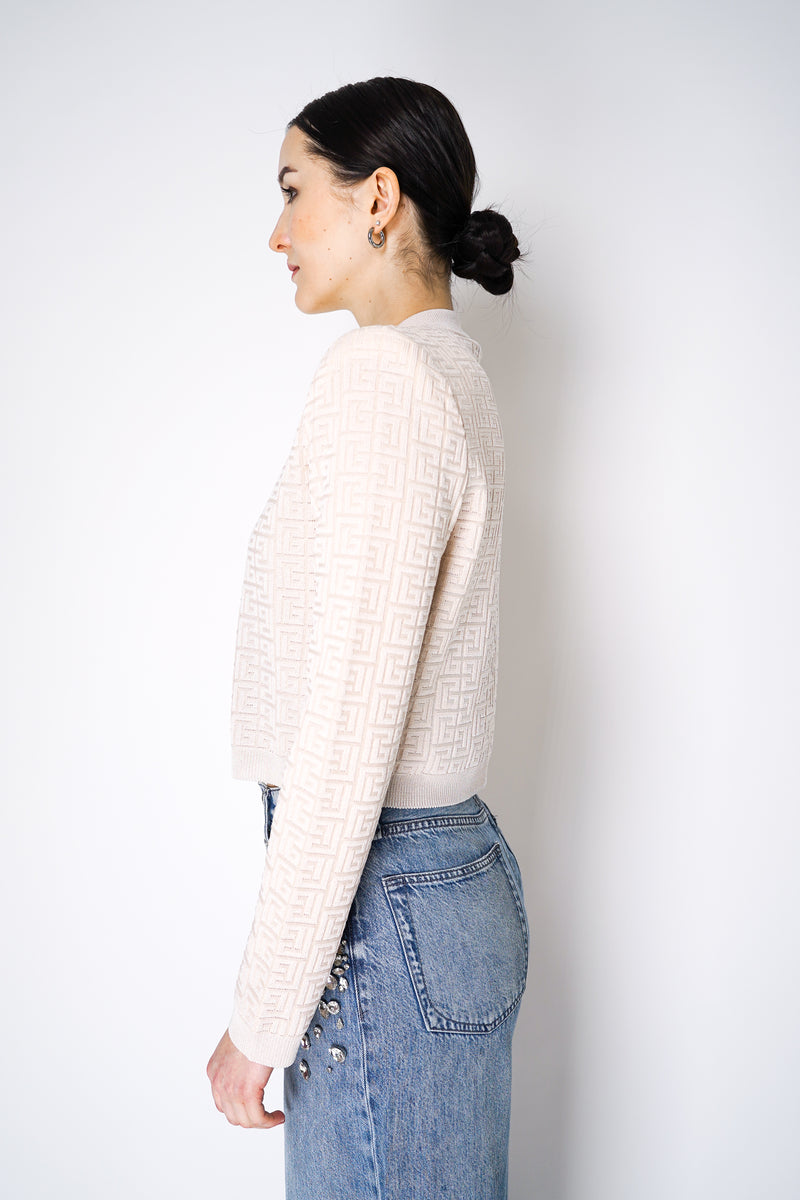 Balmain PB Labyrinth Knit Cropped Cardigan in Nude Vancouver. Shop Online or in Store.