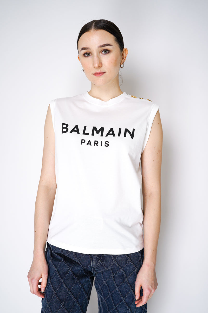 Balmain Paris Embellished Cotton Tank Top in White Vancouver. Shop Online or in Store.