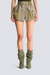 Balmain Pull-On Style Cotton Twill Cargo Shorts in Olive Green Vancouver. Shop Online or in Store.