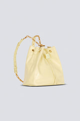 Balmain Pulse Calfskin Leather Backpack with Gold Metal Chains in Pastel Yellow Vancouver. Shop Online or in Store.