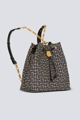 Balmain Pulse Pulse Monogram Jacquard Backpack with Gold Metal Chains in Black Vancouver. Shop Online or in Store.