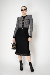Balmain Round Collar Light Tweed Cardigan in Black and White Vancouver. Shop Online or in Store.