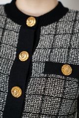 Balmain Round Collar Light Tweed Cardigan in Black and White Vancouver. Shop Online or in Store.