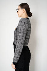 Balmain Round Collar Light Tweed Cardigan in Black and White Vancouver. Shop Online or in Store.